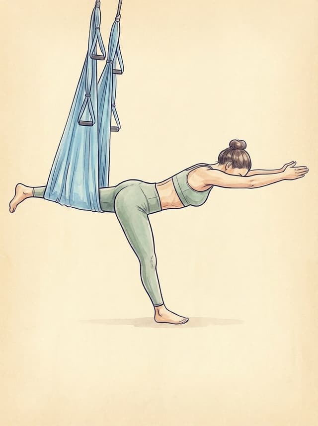 Вирабхадрасана в гамаке — поза воина, укрепление ног и раскрытие грудной клетки